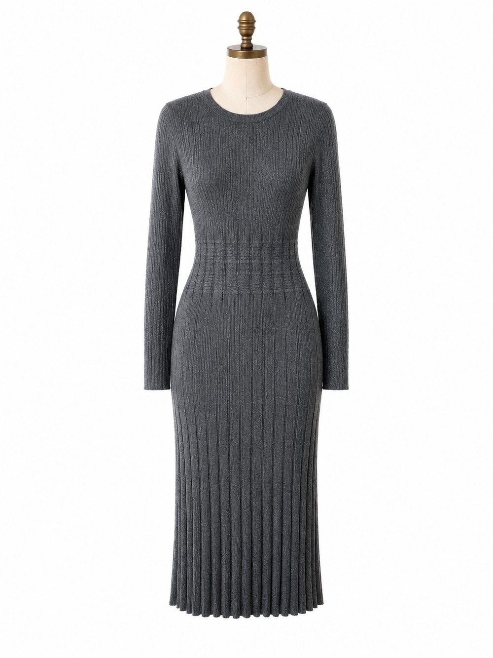 Daisy Fuentes Gray Ribbed Knit Midi Dress - Picture 2 of 5